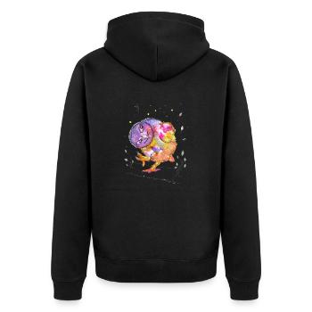 Gute Laune Eule - Unisex Premium Bio Zip Hoodie - Schwarz - Hinten - Nico (187cm)
