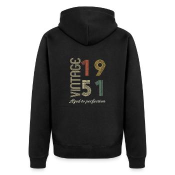 Geburtstagsgeschenk 73 Jahre - 1951 - Unisex Premium Bio Zip Hoodie - Schwarz - Hinten - Nico (187cm)