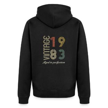 Geburtstagsgeschenk 41 Jahre alt - 1983 - Unisex Premium Bio Zip Hoodie - Schwarz - Hinten - Nico (187cm)