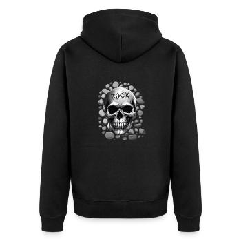 Totenkopfdesign Rockmusik - Unisex Premium Bio Zip Hoodie - Schwarz - Hinten - Nico (187cm)