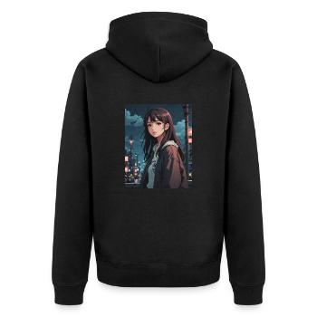 Lofi Girl Urban - Unisex Premium Bio Zip Hoodie - Schwarz - Hinten - Nico (187cm)