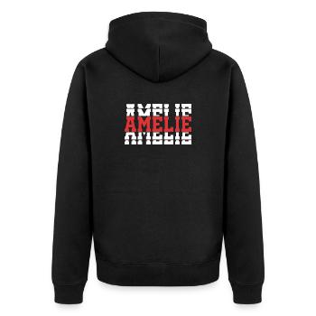 Amelie T-Shirt T-Shirt Geschenkidee gestapelter Text - Unisex Premium Bio Zip Hoodie - Schwarz - Hinten - Nico (187cm)