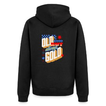 Old but always Gold Retro - Unisex Premium Bio Zip Hoodie - Schwarz - Hinten - Nico (187cm)