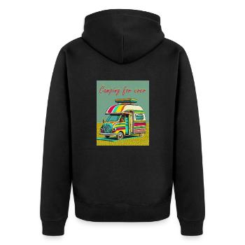 Camping für immer - Unisex Premium Bio Zip Hoodie - Schwarz - Hinten - Nico (187cm)