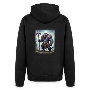 Ein monströses Ungetüm, ein Wasserbüffel - Unisex Premium Bio Zip Hoodie - Schwarz - Hinten - Nico (187cm)
