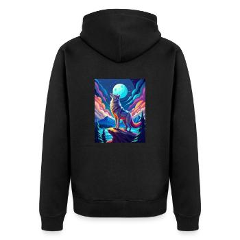heulender Wolf - Unisex Premium Bio Zip Hoodie - Schwarz - Hinten - Nico (187cm)