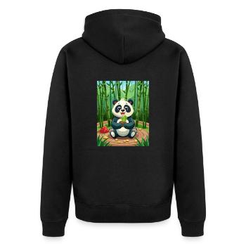 Niedlicher Panda - illustriert - Unisex Premium Bio Zip Hoodie - Schwarz - Hinten - Nico (187cm)