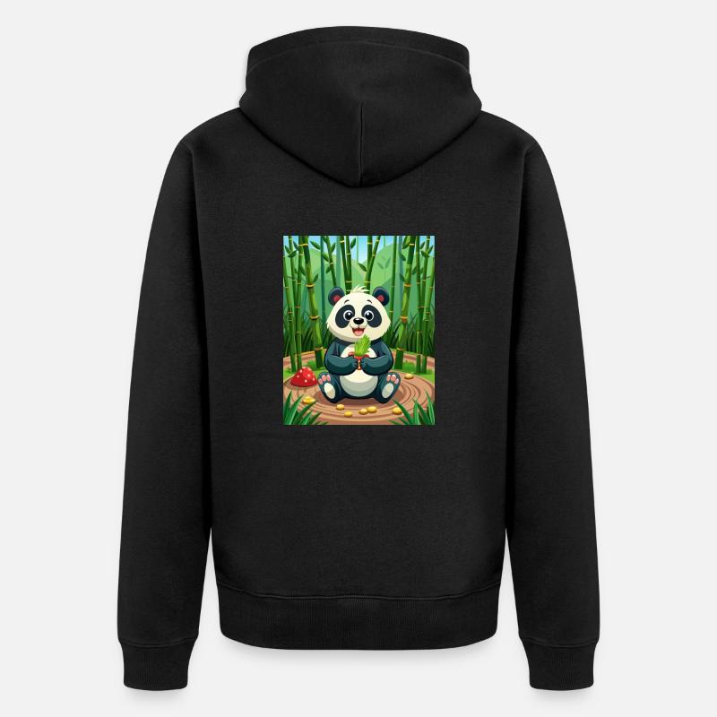 Panda mignon - Illustré - Veste à capuche bio Premium Unisexe - noir