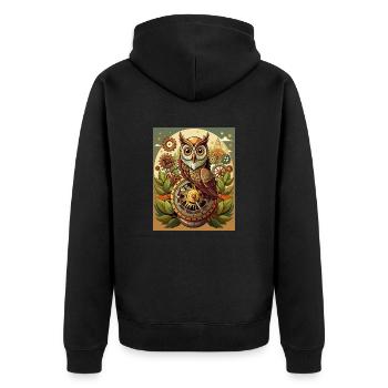 Eule der Zeit - Unisex Premium Bio Zip Hoodie - Schwarz - Hinten - Nico (187cm)