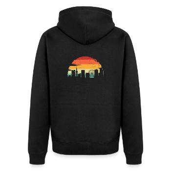 Sunset Skyline Farbverlauf - Unisex Premium Bio Zip Hoodie - Schwarz - Hinten - Nico (187cm)