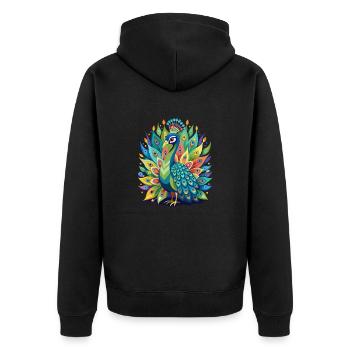Peacock Magic - Unisex Premium Organic Zip Hoodie - black - Back - Nico (187cm)