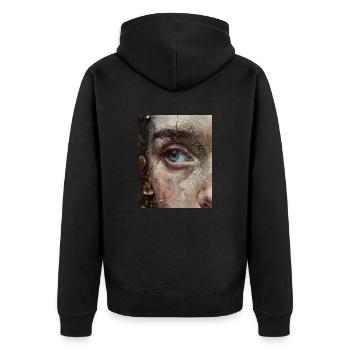Dein Gesichtsausdruck verrät deine inneren Gedanken - Unisex Premium Bio Zip Hoodie - Schwarz - Hinten - Nico (187cm)