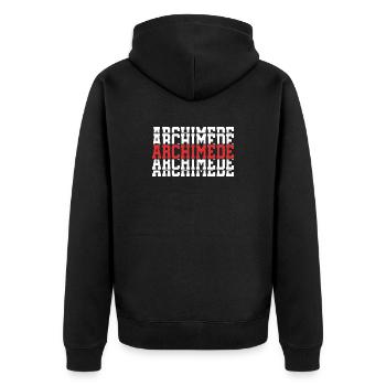 Archimede T-Shirt Geschenk gestapelter Text - Unisex Premium Bio Zip Hoodie - Schwarz - Hinten - Nico (187cm)