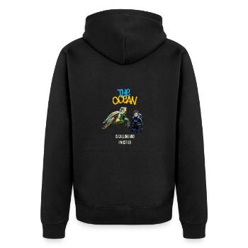 The Ocean is calling for divers with turtles - Unisex Premium Organic Zip Hoodie - black - Back - Nico (187cm)