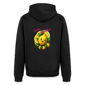 Freches Früchtchen - Unisex Premium Bio Zip Hoodie - Schwarz - Hinten - Nico (187cm)