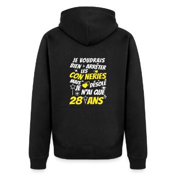 connerie 28 ans / cadeau 28 ans / t-shirt 28 ans - Veste à capuche bio Premium Unisexe - noir - Dos - Nico (187cm)