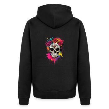 Viva Vida Skull - Unisex Premium Bio Zip Hoodie - Schwarz - Hinten - Nico (187cm)