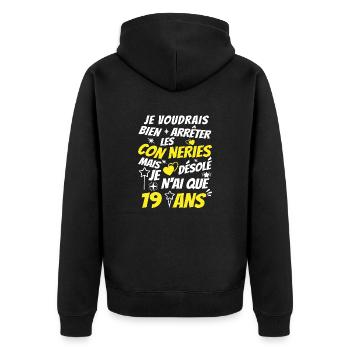 j'ai 19 ans / t-shirt anniversaire 19 ans - Veste à capuche bio Premium Unisexe - noir - Dos - Nico (187cm)