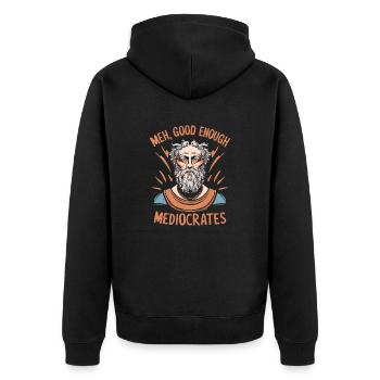 Minimalismus trifft Philosophie - Unisex Premium Bio Zip Hoodie - Schwarz - Hinten - Nico (187cm)