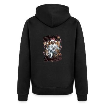 Lebowski Merry Dudemas! - Unisex Premium Organic Zip Hoodie - black - Back - Nico (187cm)