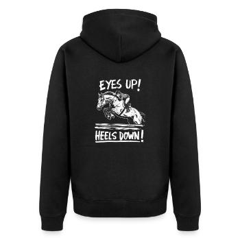 Perfekte Reithaltung: Augen hoch - Unisex Premium Bio Zip Hoodie - Schwarz - Hinten - Nico (187cm)
