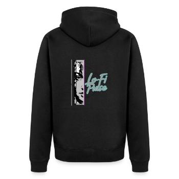lofi2 - Unisex Premium Bio Zip Hoodie - Schwarz - Hinten - Nico (187cm)