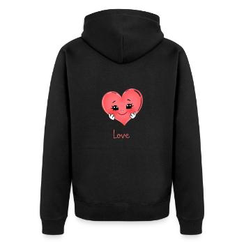 Süßes Herz Design - Unisex Premium Bio Zip Hoodie - Schwarz - Hinten - Nico (187cm)