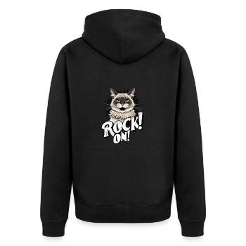 Katze - Rock on - Unisex Premium Bio Zip Hoodie - Schwarz - Hinten - Nico (187cm)