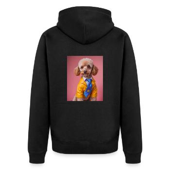 Poodle dog wearing yellow suit and a blue tie - Unisex Premium Organic Zip Hoodie - black - Back - Nico (187cm)