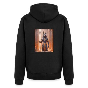 Anubis, jackal-headed god, standing in a dimly - Unisex Premium Organic Zip Hoodie - black - Back - Nico (187cm)