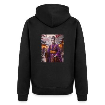 Nurarihyon Rätselhafter Yokai-Anführer in dunklen Gewändern - Unisex Premium Bio Zip Hoodie - Schwarz - Hinten - Nico (187cm)