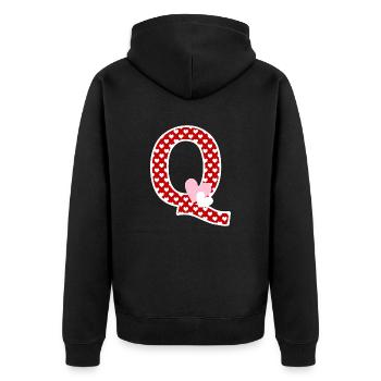 Buchstabe q Herz - Unisex Premium Bio Zip Hoodie - Schwarz - Hinten - Nico (187cm)