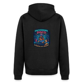 Dachshund Disco – Kein Bellen nachts - Unisex Premium Bio Zip Hoodie - Schwarz - Hinten - Nico (187cm)