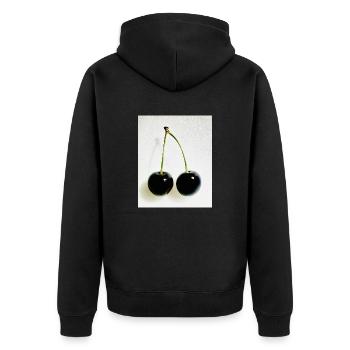 Cherry - Unisex Premium Organic Zip Hoodie - black - Back - Nico (187cm)