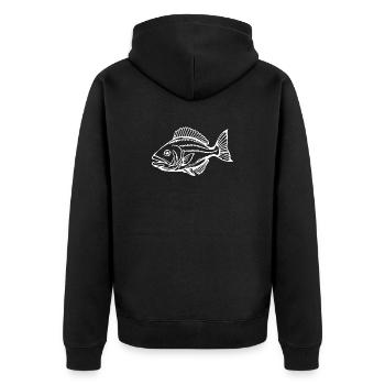 Fisch Shirt Fischmotiv,Angelbekleidung Geschenk - Unisex Premium Bio Zip Hoodie - Schwarz - Hinten - Nico (187cm)