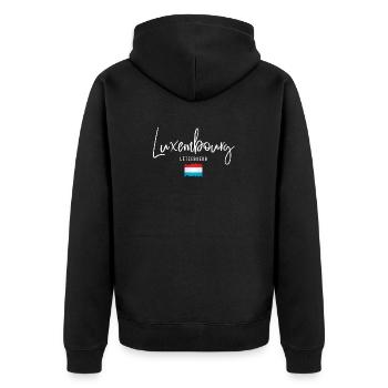 Hergestellt in Luxemburg, luxemburgische Wurzeln - Unisex Premium Bio Zip Hoodie - Schwarz - Hinten - Nico (187cm)