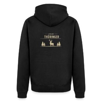 Proud Thuringian – Wald & Hirsch Design - Unisex Premium Organic Zip Hoodie - black - Back - Nico (187cm)