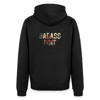 Badass Poet Floral Typografie - Unisex Premium Bio Zip Hoodie - Schwarz - Hinten - Nico (187cm)