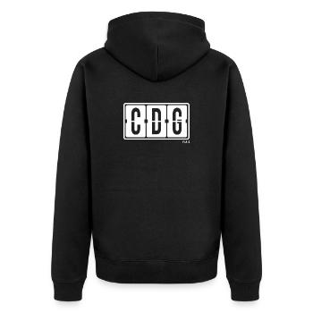 Paris CDG, City Souvenir Hoodie, Bottle, Beanie - Unisex Premium Organic Zip Hoodie - black - Back - Nico (187cm)