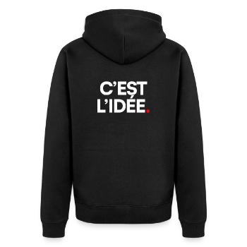 C’EST L’IDÉE | Expression humour minimaliste - Veste à capuche bio Premium Unisexe - noir - Dos - Nico (187cm)