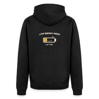 Energiearmer Modus – Pflichtschläfchen - Unisex Premium Bio Zip Hoodie - Schwarz - Hinten - Nico (187cm)