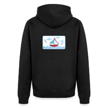 Blaues Segelboot auf dem Meer - handgemalt - Unisex Premium Bio Zip Hoodie - Schwarz - Hinten - Nico (187cm)