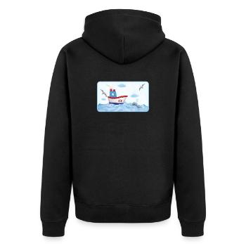 Kleines Küstenboot am Meer mit Wal - Unisex Premium Bio Zip Hoodie - Schwarz - Hinten - Nico (187cm)