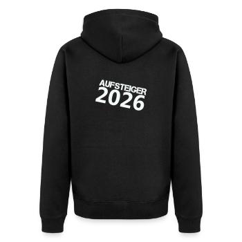 aufsteiger_2026- - Unisex Premium Bio Zip Hoodie - Schwarz - Hinten - Nico (187cm)