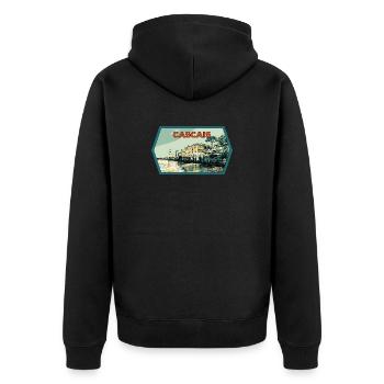 Leuchtturm Santa Marta de Cascais, Portugal - Unisex Premium Bio Zip Hoodie - Schwarz - Hinten - Nico (187cm)