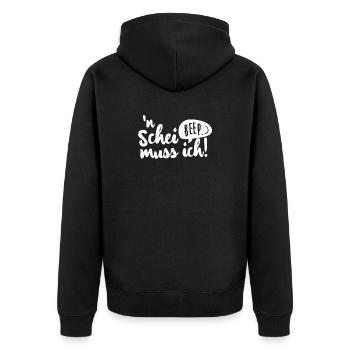 Humorvolles Spruchdesign mit Revoluzzer Flair. - Unisex Premium Bio Zip Hoodie - Schwarz - Hinten - Nico (187cm)