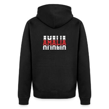 Amalia T-Shirt T-Shirt Geschenkidee gestapelter Text - Unisex Premium Bio Zip Hoodie - Schwarz - Hinten - Nico (187cm)