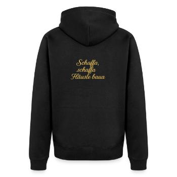 Schaffa Schaffa Häusle baua - Unisex Premium Bio Zip Hoodie - Schwarz - Hinten - Nico (187cm)