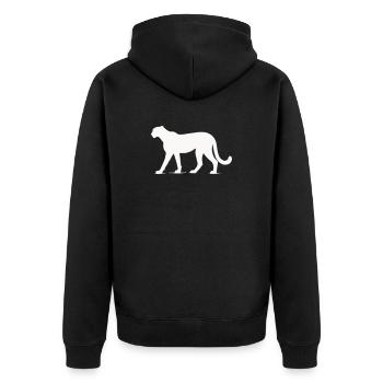 Gepard Tier  - Unisex Premium Bio Zip Hoodie - Schwarz - Hinten - Nico (187cm)