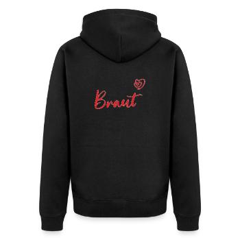 Romantisches Braut Herz Design für Hochzeit und JG - Unisex Premium Bio Zip Hoodie - Schwarz - Hinten - Nico (187cm)